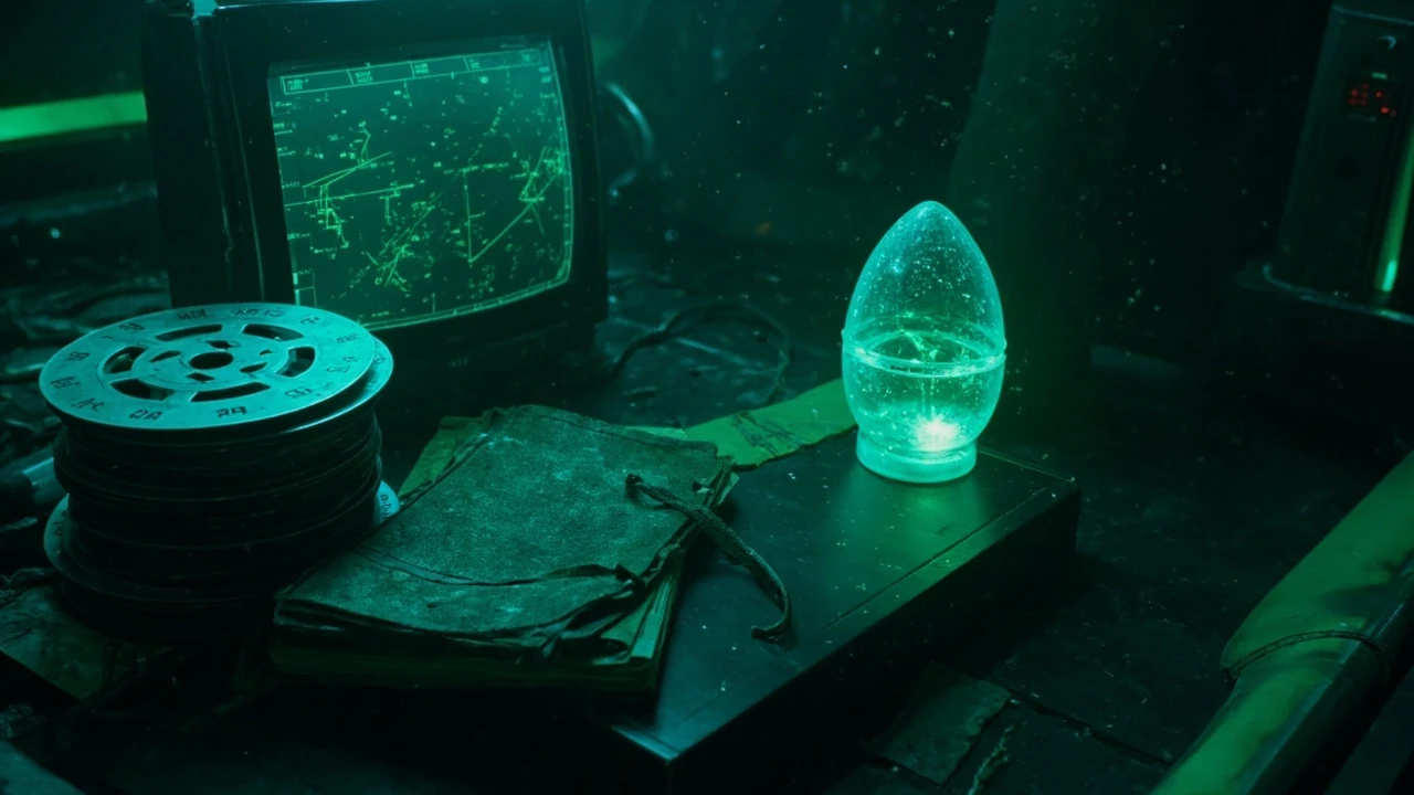 Alien Reihenfolge mit Filmrollen und Xenomorph im Weltall